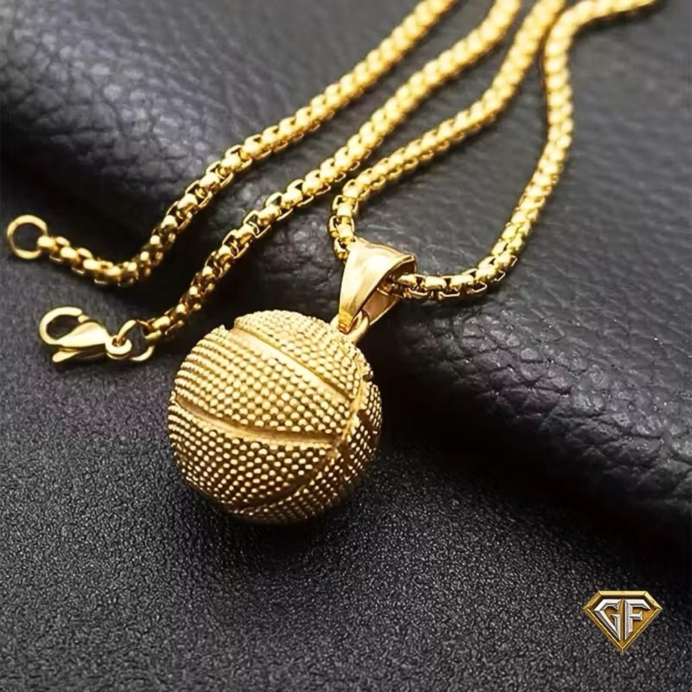Gold 3D Basketball Charm Necklace and 22 inch Necklace Geometric, NBA Necklace